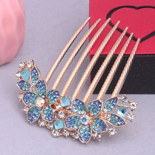Etnisk stil syv-tanns hårkam med rhinestones Sett inn kamtilbehør Blue