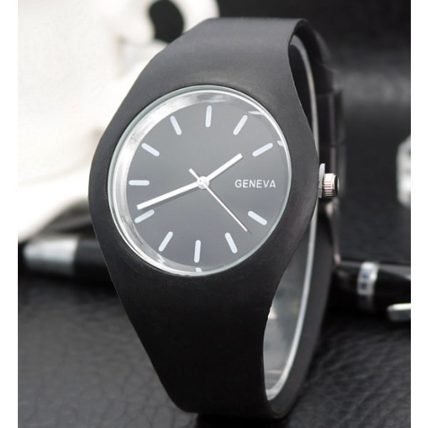 Fashion Watch Jelly Candy Color Quartz Slim Watch (svart),