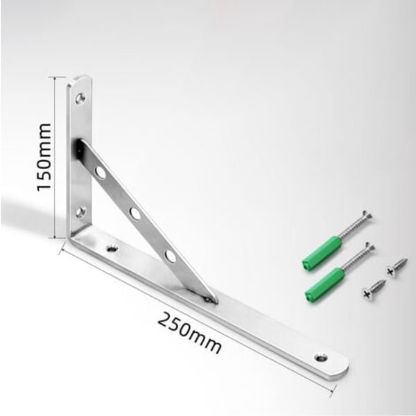 250 mm fällbara hyllor i rostfritt stål, fällbar vägghylla, triangulär stödram, för bord, bänkar och hyllor