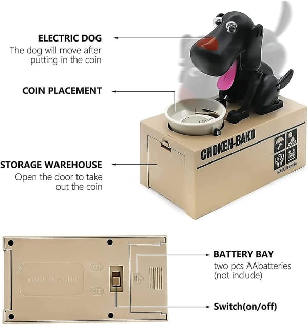 Valp spargris, Min hund spargris, Söt robotmyntätande leksakspengarbox, Spargåva (svart)