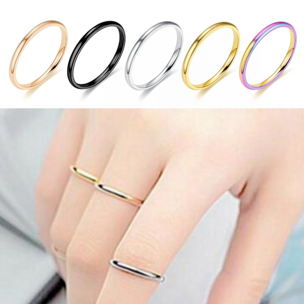 Fingerring Elegant glat overflade minimalistisk simpel stil tynd stabelring til fødselsdag Black US 10