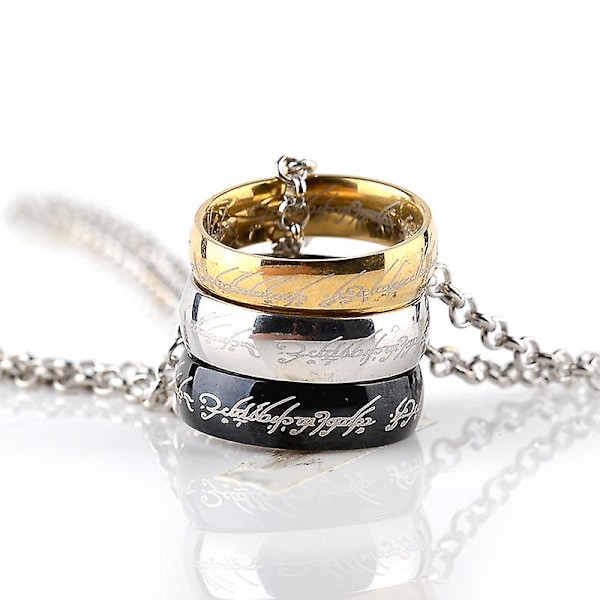 Guldfarvede ringe med kæde rustfrit stål One Ring of Power smykker til kvinder mænd Silver