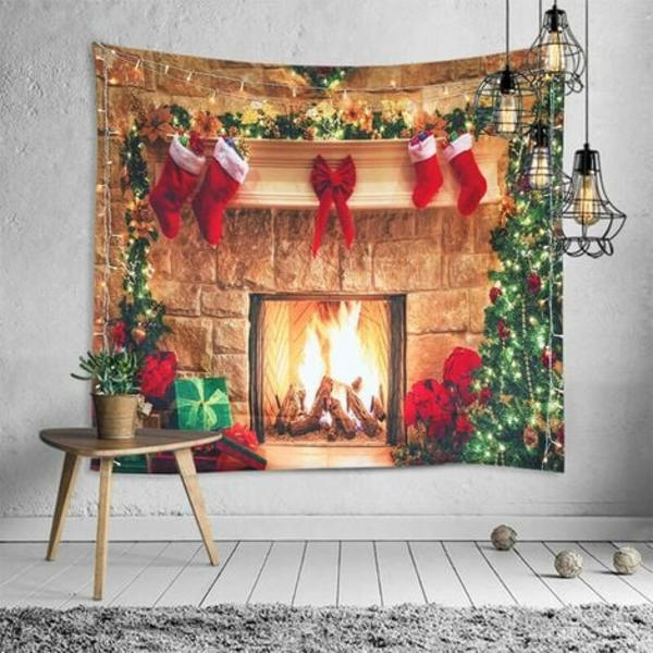 Jultapet Öppen spis Väggtapet Julgran Sock Vägghängande för sovrum Vardagsrum Fest Dorm Decro 150