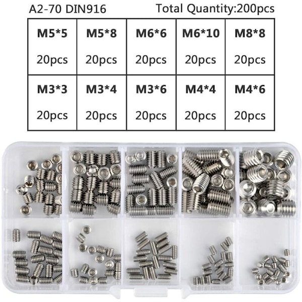 200 kpl kuusiokoloruuvit ruostumattomasta teräksestä kuusikulmaiset ruuvit set ammattimaiset metallitarvikkeet M3 M4 M5 M6 M8,