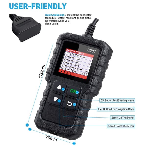 OBD2 Scanner Universal Bilmotor Kodeaflæser LCD-skærm Multifunktion Høj Effektivitet