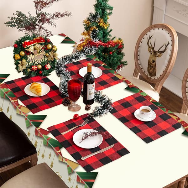 Christmas Tablecloth Set of 2 Rectangular Waterproof Oil-Proof Festive Holiday Meal Decorations