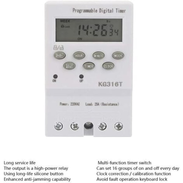 KG316T 220V Mikrocomputer-tidskontakt Digital timer-afbryder Mikrocomputer-tidsstyring Automatisk program Digital