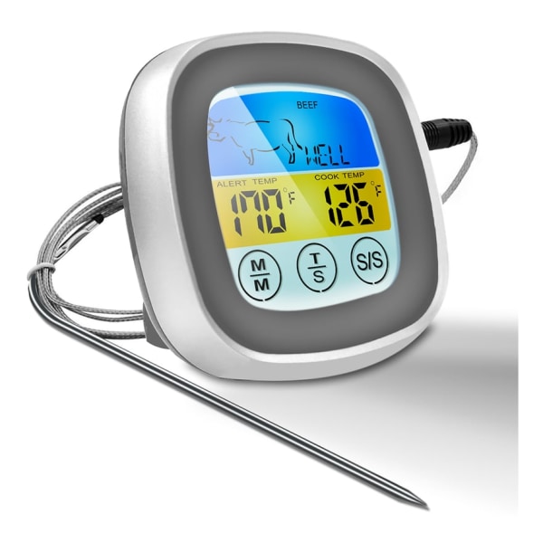 (Grå med vit mittram) Digital färgdisplay kökstermometer