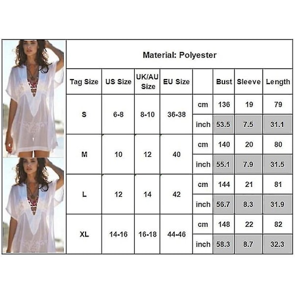Kvinnor Bikini Beach Wear Cover Up V-hals sommarklänning M