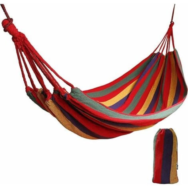 Hängmattgunga för resecamping, 1 person stor 190 * 80 cm/ andasbar bomull/last 130 kg enkelsäng gunga på stranden,