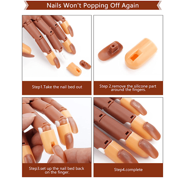 Nail Trainer, 100 kpl manikyyrikynnet ja tekokädet, irrotettava kynsiharja, joustava kynsiharja ja sormet Home Nail Shopiin，