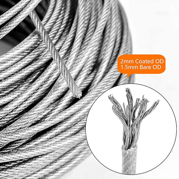 Wire-kit i rustfrit stål Wire-sæt Hængende reb i rustfrit stål med spænde og kroge med handsker 10/15/20/30m (sølv 20m (304 stk.)