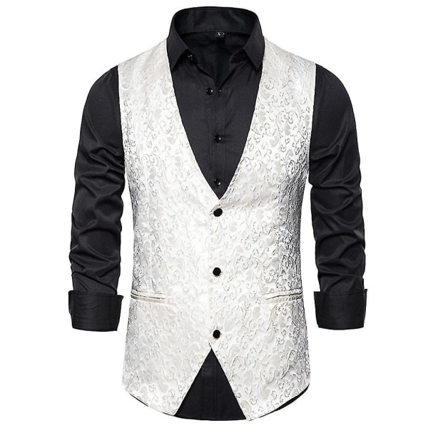 Enkeltspent vest for menn Slim Fit formell dressprint vest XXL White
