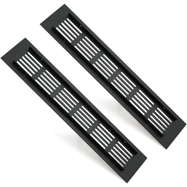 2-pack rektangulärt aluminiumdörr ventilationsgaller 250x50mm insektsskydd för husbil, garderob, kök etc. - Svart,
