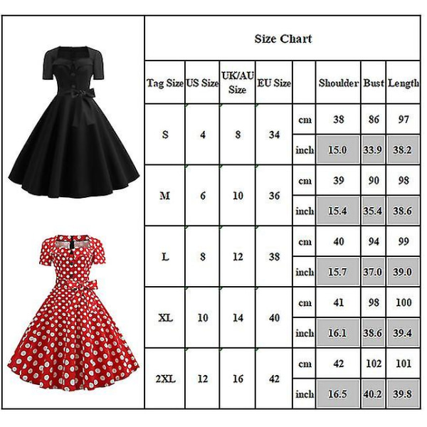 Kvinder kjole Polka Dot Retro Rockabilly Kortærmet XL