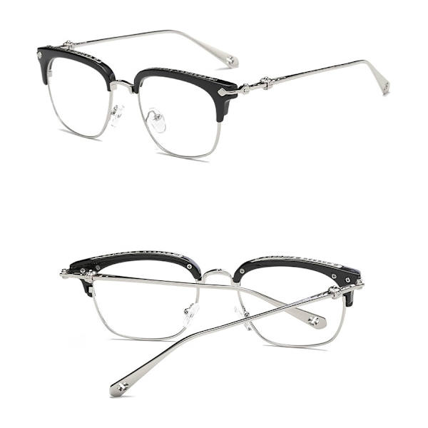 Platt spegel mode glasögon bågar män och kvinnor tidvatten retro metall halvbågar närsynthet glasögon (svarta a
