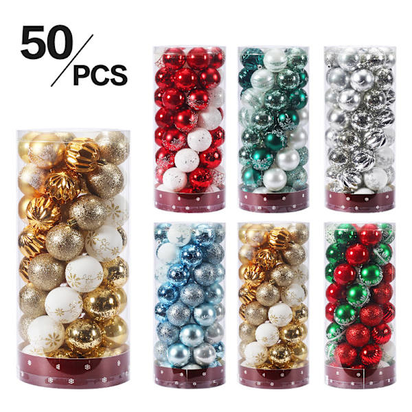 Juldekorationer 6cm,50st målade julkulor Julgranshänge Presentpaket, vit G