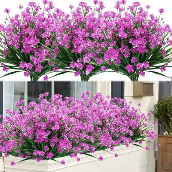 8 buntar utomhus konstgjorda falska blommor buskar UV-resistenta växter, falsk plast grönska för Indo