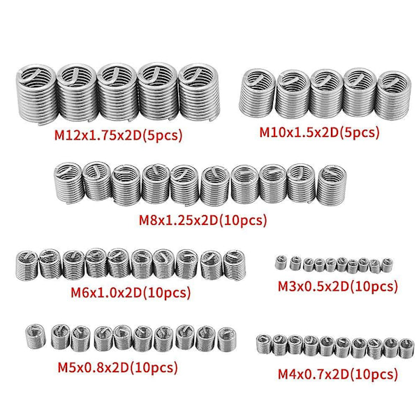 Gevindindsatser M3 M4 M5 M6 M8 M10 M12 Rustfrit ståltråd Reparationsindsatser Sortiment