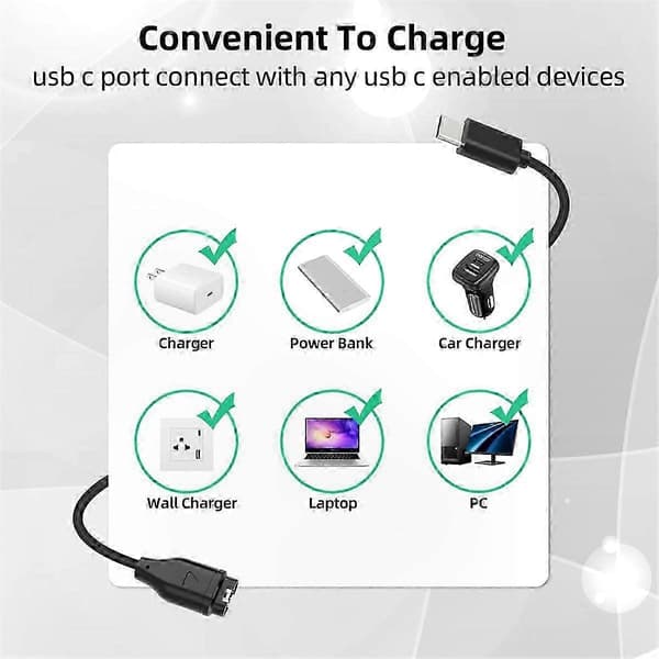 2-pak USB-C opladerkabel til Garmin Fenix, data-synkroniseringskompatibel ur-oplader