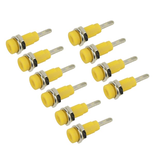 Gul 2 mm Banana Jack Panel Socket Extended Post Plug Adapter för elektroniskt instrument (10st J.40003)