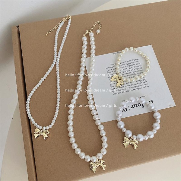 Halsband Pearl Butterfly Stud Choker Modesmycken Ac1562