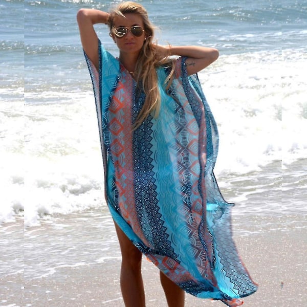 Long Bikini Cover Up Printed Suncreen Turkey Beachwear