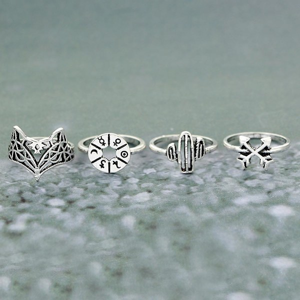 12kpl/ set Leaf Fox Elephant Design Sormukset Lady Vintage Knuckle Midi Pinottava Sormus