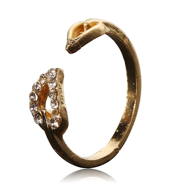 Mote Dame Justerbare Rhinestones Blader Åpningsmansjett Ring Smykkegave Gold