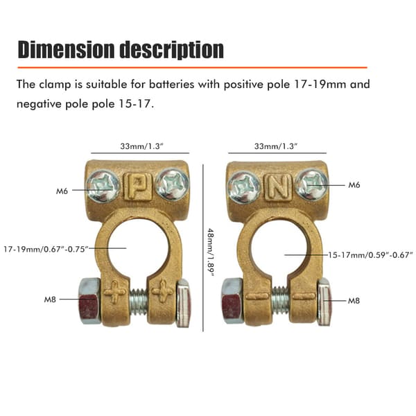 Holdbare messing bilbatteri terminal klemmer stik kabelclips