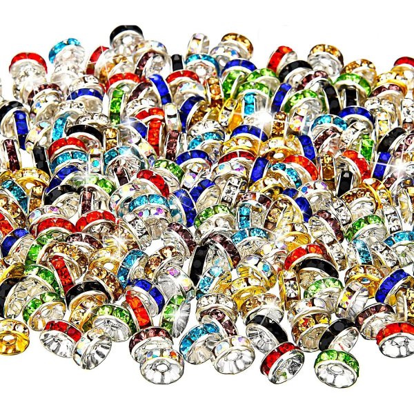 200 stykker rundelleperler med blandede farger, 10 farger for smykkefremstilling