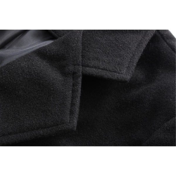 Mænd mellemlang uldfrakke Solid revers Mode Slim Fit Overfrakke L Black