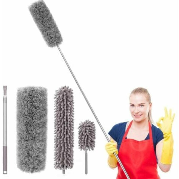Duster, Teleskopisk mikrofiber Duster, Vikbar Duster med förlängbar rostfri stång 2,5 meter lång, tvättbar Dus