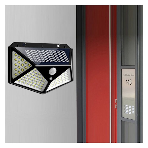 100LED tre funktioner 2-pak genopladelig belysning Trappelys Kraftige solar-projektører Trådløse solar-havelys
