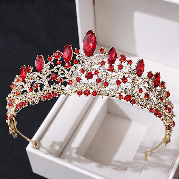 Brude Blå Krone Hovedbeklædning Bryllup Fødselsdag Krone Hovedbeklædning Rhinestones Retro Luksus hår KC Gold And Red Diamonds