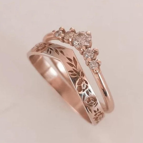 1 par Finger Circlet Enfärgad Romantisk V-form Girlang Form Matchande Dam Circlet Set Bröllopspresent Rose Gold US 6