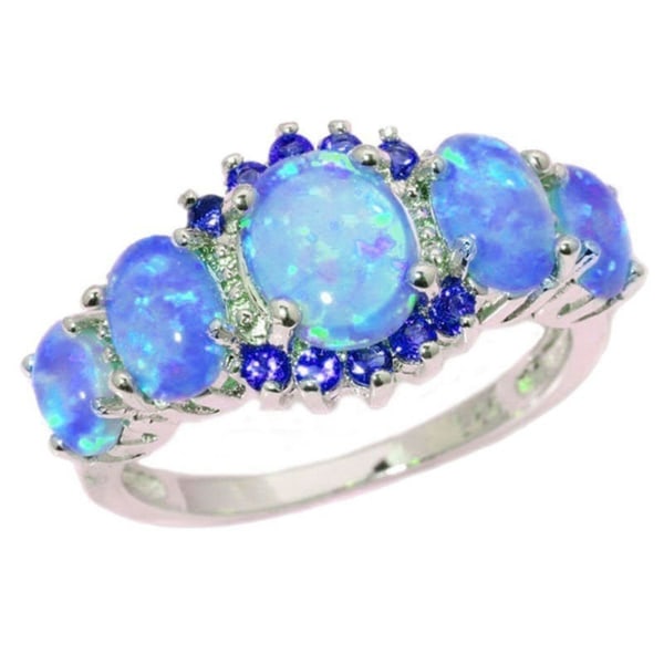 Kvinnor Ring Geometrisk Faux Gem Smycken galvanisering Bright Luster Ring för bröllop Blue US 10