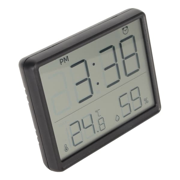 Digital Väckarklocka med Temperatur Luftfuktighet Display Väggfäste Stativ Magnetisk Svart