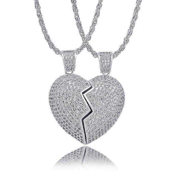 2 in 1 Heart Patchwork kaulakoru Hip Hop -tyylinen riipus miesten ja naisten asusteet Silver pair