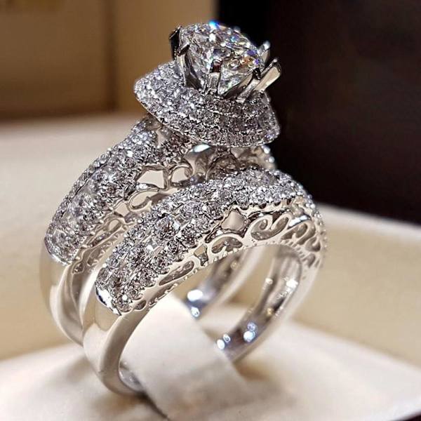 1 pari Sormukset Kiiltävät Cubic Zirkonia Korut Galvanoidut hienot sormukset hääihin US 5