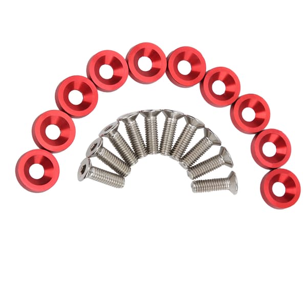 10 Set Bilmotorrum Styling Kit M6 Motorhuv Bultar Röda Brickor Modifiering Underhåll