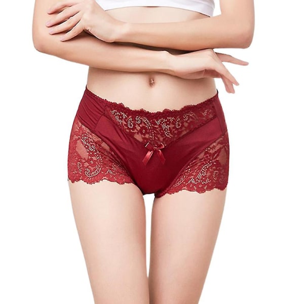 Kvinnor Spets Franska byxbyxor Boxer Underkläder Wine Red XL