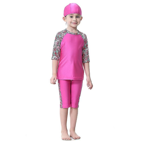 barn Flickor Islamiska Muslimska Badkläder Modest Burkini Arab Baddräkt Strandkläder Rose Red 9-10 Years