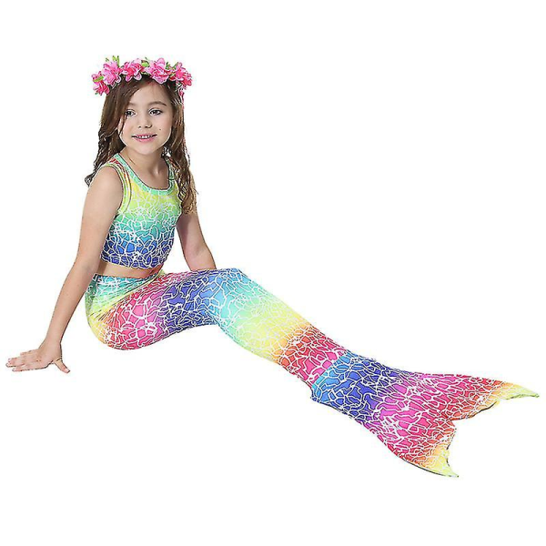 Børn piger Mermaid Tail Bikini Sæt Beachwear Badedragt Rainbow 9-10 Years