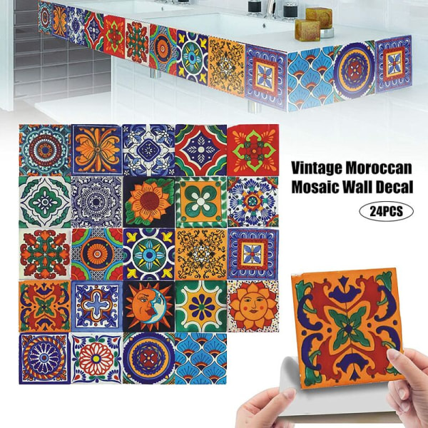 Fliseklistremerker for bad og kjøkken, 24 stk Veggklistremerker Selvklebende fliser Mosaikk Selvklebende dekorative sementfliser