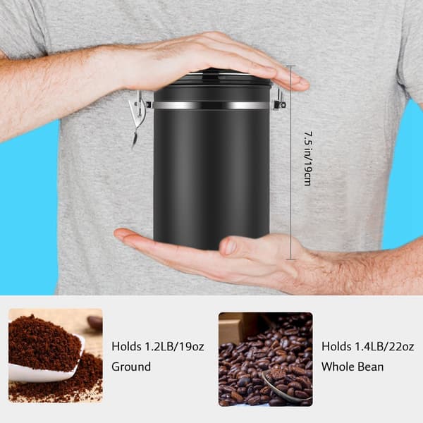 Stor Sort Rustfrit Stål Lufttæt Kaffebeholder 1.8L