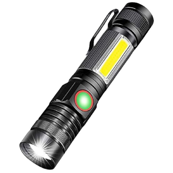 USB uppladdningsbar LED-ficka, COB Superbright vattentät ficklampa Justerbar zoomfokus Kraftfull taktisk lampa för Outd