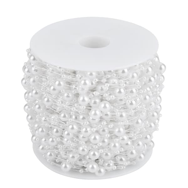 Grinding Pearl Wire Beads Garland String - 60m Roll - DIY Bröllopsdekoration (Vit)