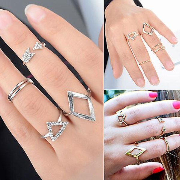 5 kpl / set tekojalokivi yläpuolella rystysten midi sormus sormusten pinoaminen sormukset Boho korut Silver