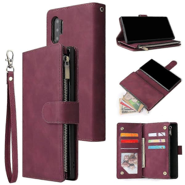 Etui til Samsung Galaxy Note 10 Plus Læder Magnetisk Pung Lynlåslomme Beskyttelse Håndrem Kompatibel med Samsung Galaxy Note 10 Plus Etui C2